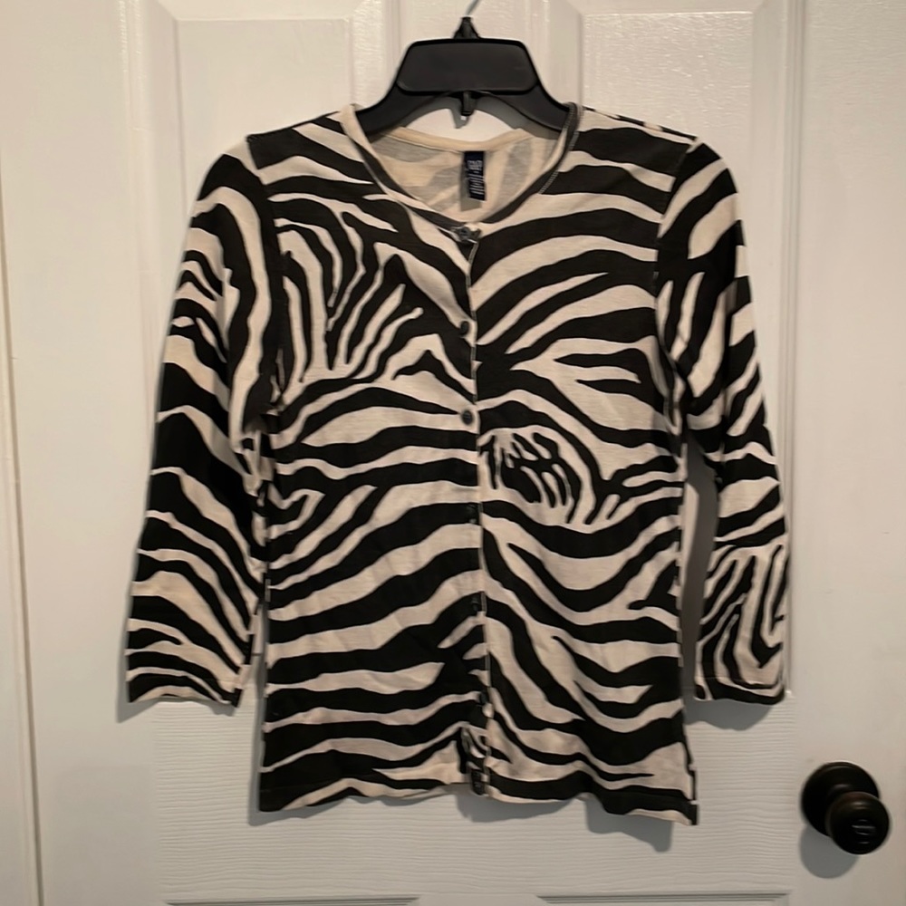 Gap Vintage Made in Italy Black & Beige Zebra Print 3/4 Sleeve Cardigan Sweater